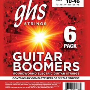 GHS Strings Guitar Boomers for Brilliant Tone - Nickel-Plated Electric Guitar Strings, Light, 6 Pack (.010-.046)