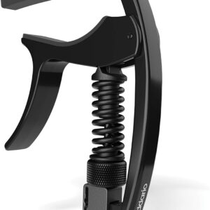 D'Addario Accessories Guitar Capo – NS Tri Action - Buzz-Free Performance with 6-String Electric and Acoustic Guitars – Micrometer Tension Adjustment, Pick Holder, Black (PW-CP-09)