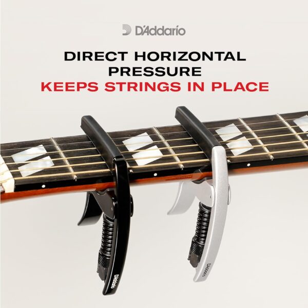 D'Addario Accessories Guitar Capo – NS Tri Action - Buzz-Free Performance with 6-String Electric and Acoustic Guitars – Micrometer Tension Adjustment, Pick Holder, Black (PW-CP-09) - Image 6