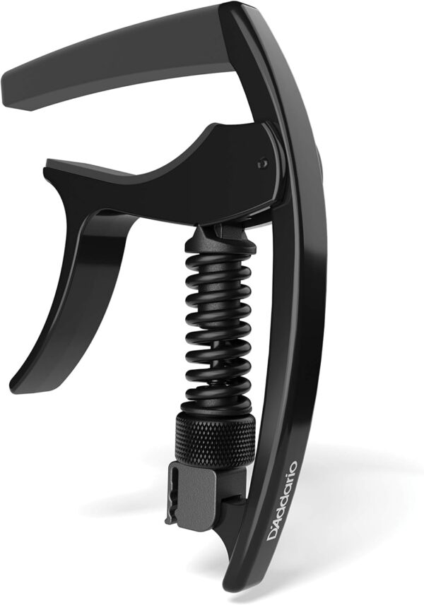 D'Addario Accessories Guitar Capo – NS Tri Action - Buzz-Free Performance with 6-String Electric and Acoustic Guitars – Micrometer Tension Adjustment, Pick Holder, Black (PW-CP-09)