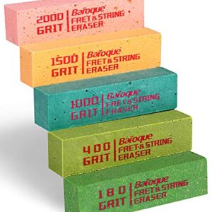 Baroque Fret Erasers for Guitar - Efficient and Durable Fret Polishing Cleaner, Set of 5 (180& 400& 1000& 1500& 2000 Grit)